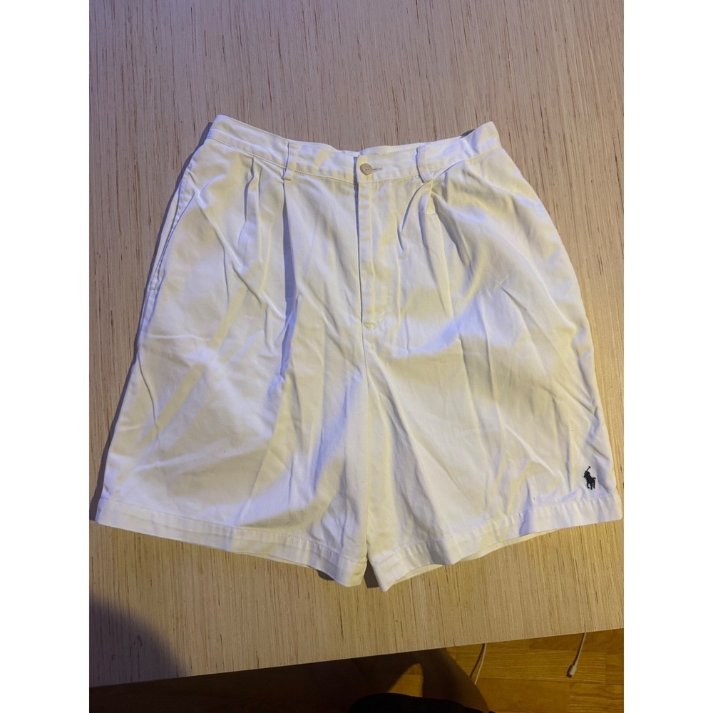 Ralph Lauren‎ Womens White Pleated Chino Shorts Size 10 Cotton Pony Logo 26
